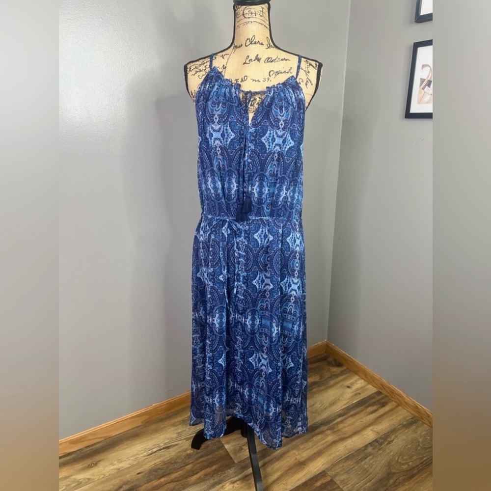 Lucky Brand Blue‎ paisley high low dress size large coastal cowgirl travel vaca